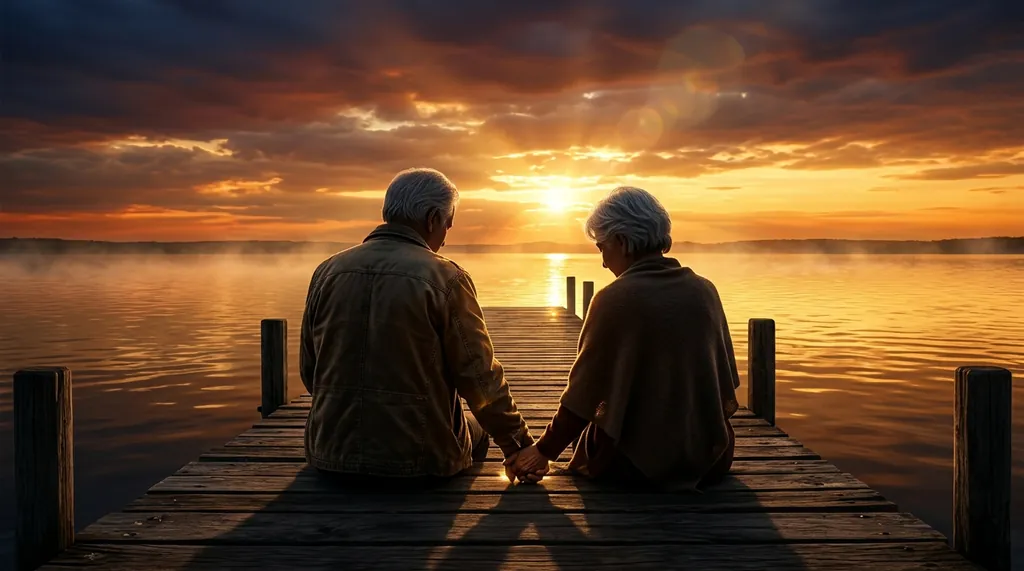 Elderly couple sitting on a pier gazing out — perseverance in the walk with God
